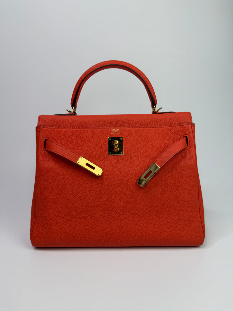 Hermès Kelly 32 In Cappucine Togo Leather GHW