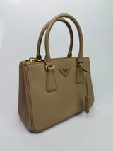 Prada Galleria Tote Small In Beige Saffiano Leather GHW