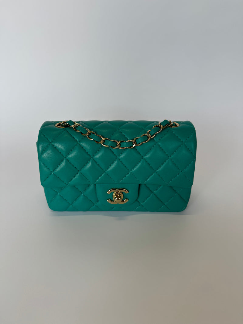 Chanel Mini Rectangle Flap Bag In Turquoise Lambskin GHW