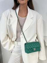 Chanel Mini Rectangle Flap Bag In Green Lambskin PGHW