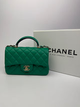 Chanel Mini Rectangular Flap Top Handle Green and Navy Blue Lambskin GHW