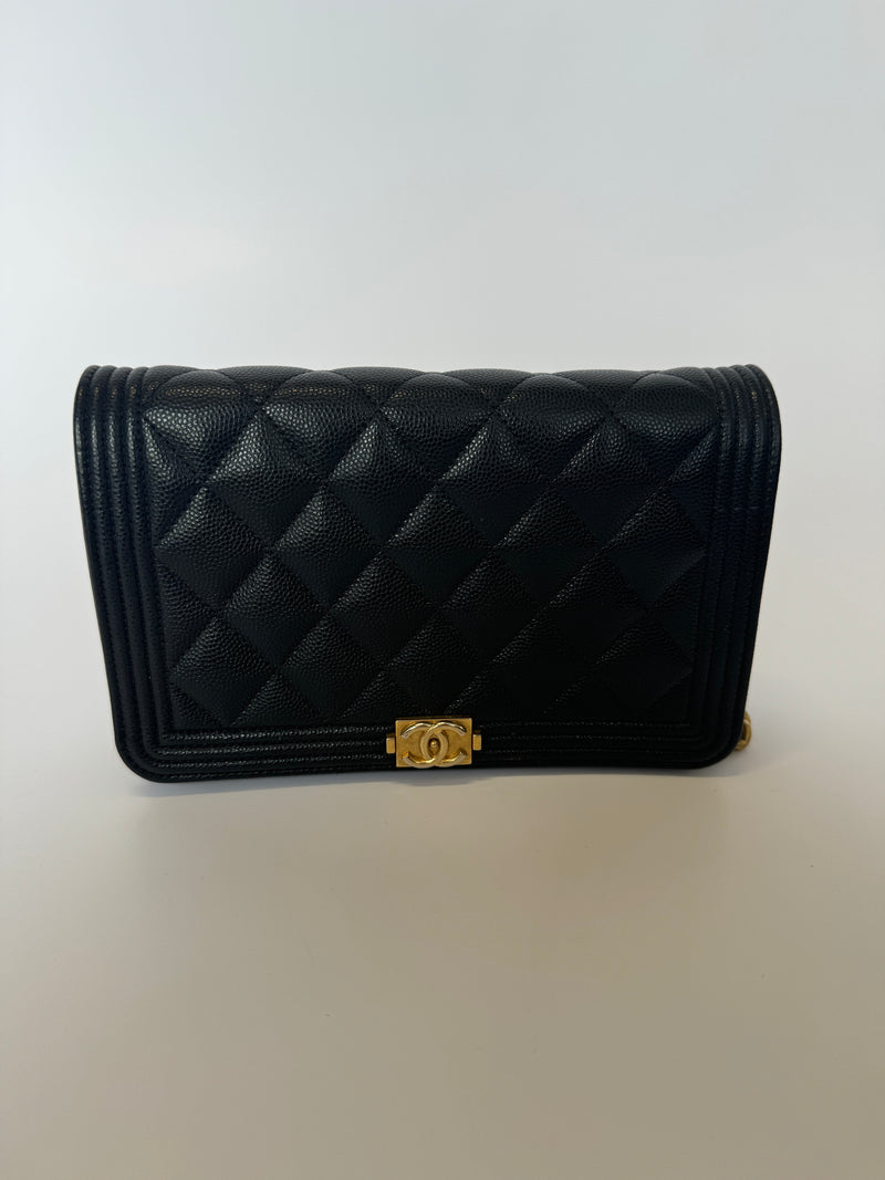 Chanel Boy Wallet On Chain In Black Caviar GHW