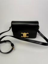 Celine Classique Teen Triomphe Bag In Shiny Black Calfskin