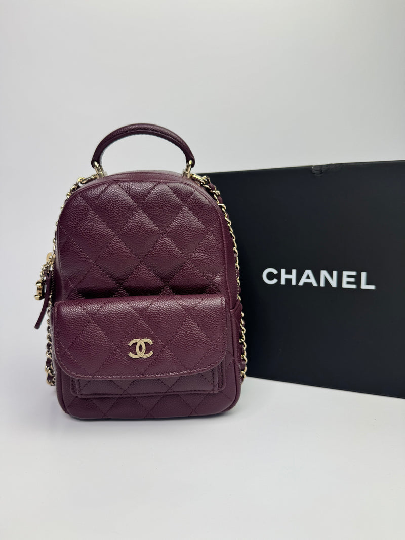 Chanel Quilted CC Mini Classic Backpack In Burgundy With PGHW