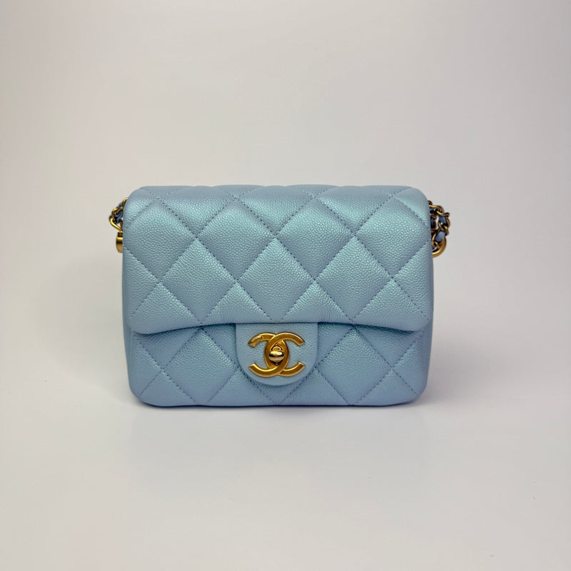 Chanel My Perfect Mini Square In Iridescent Blue Caviar Aged GHW