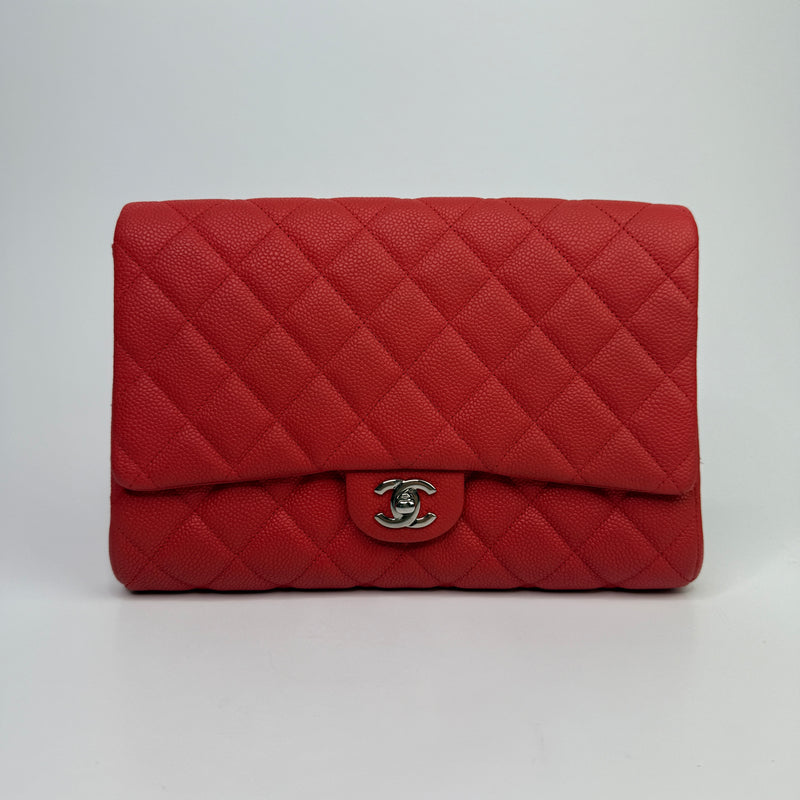 Chanel Classic Flap Clutch With Chain Coral  Caviar SHW