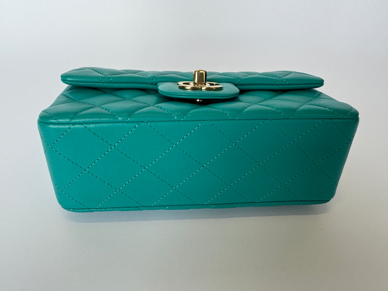 Chanel Mini Rectangle Flap Bag In Turquoise Lambskin GHW