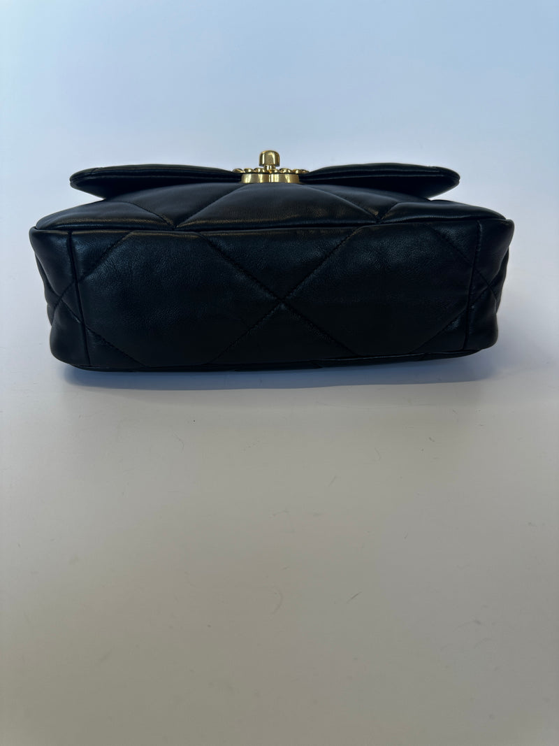 chanel 19 small in black lambskin leather 4