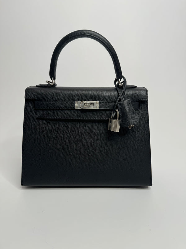 Hermès Kelly 25 In Noir Sellier Epsom With Palladium Hardware