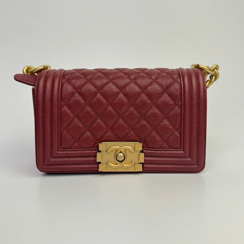 Chanel Small Boy Bag In Burgundy Caviar With GHW