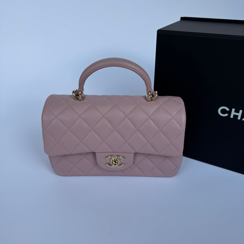 Chanel Mini Rectangular Top Handle Rose Lambskin GHW