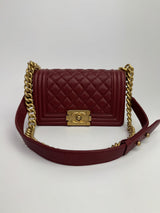 Chanel Small Boy Bag In Burgundy Caviar With GHW