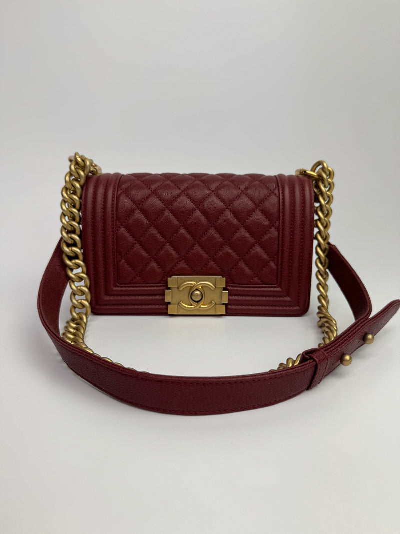 Chanel Small Boy Bag In Burgundy Caviar With GHW