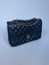 Chanel Black Lambskin Leather Jumbo Classic Double Flap GHW