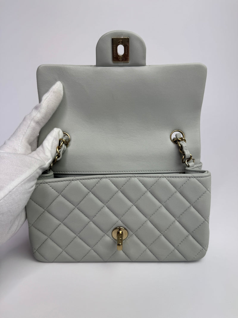 Chanel Mini Rectangle In Light Grey Lambskin With PGHW