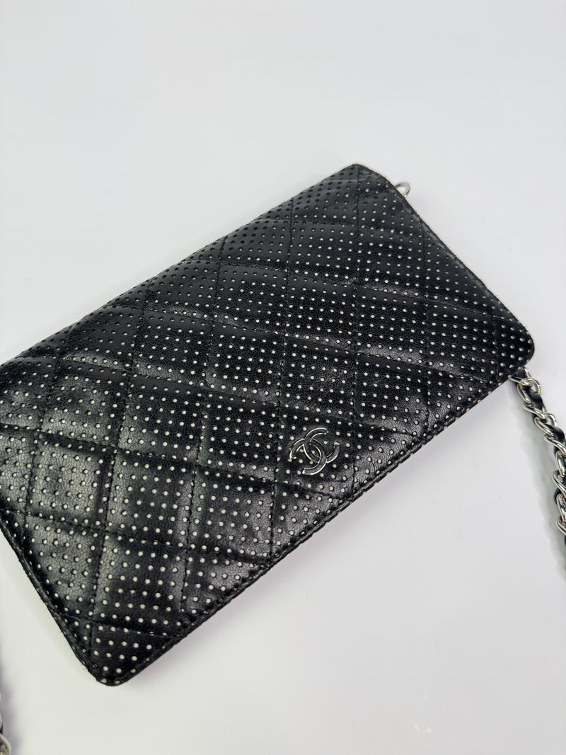 Chanel Wallet On Chain In Black Perforated Lambskin SHW