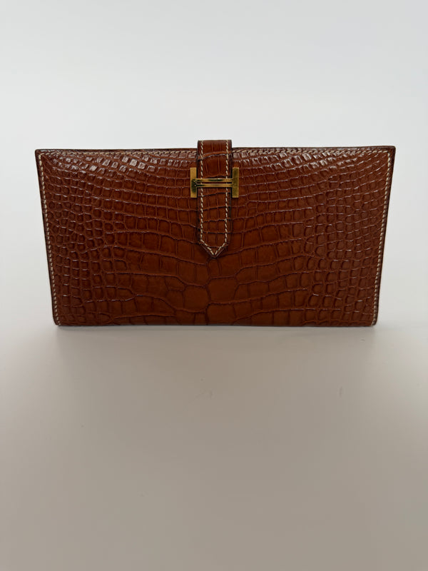 Hermès Bearn Gold Alligator Wallet GHW