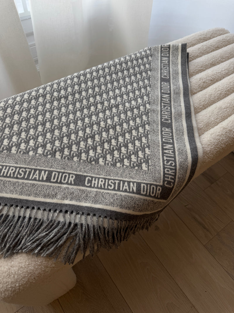 Christian Dior Grey Oblique Wool Blanket