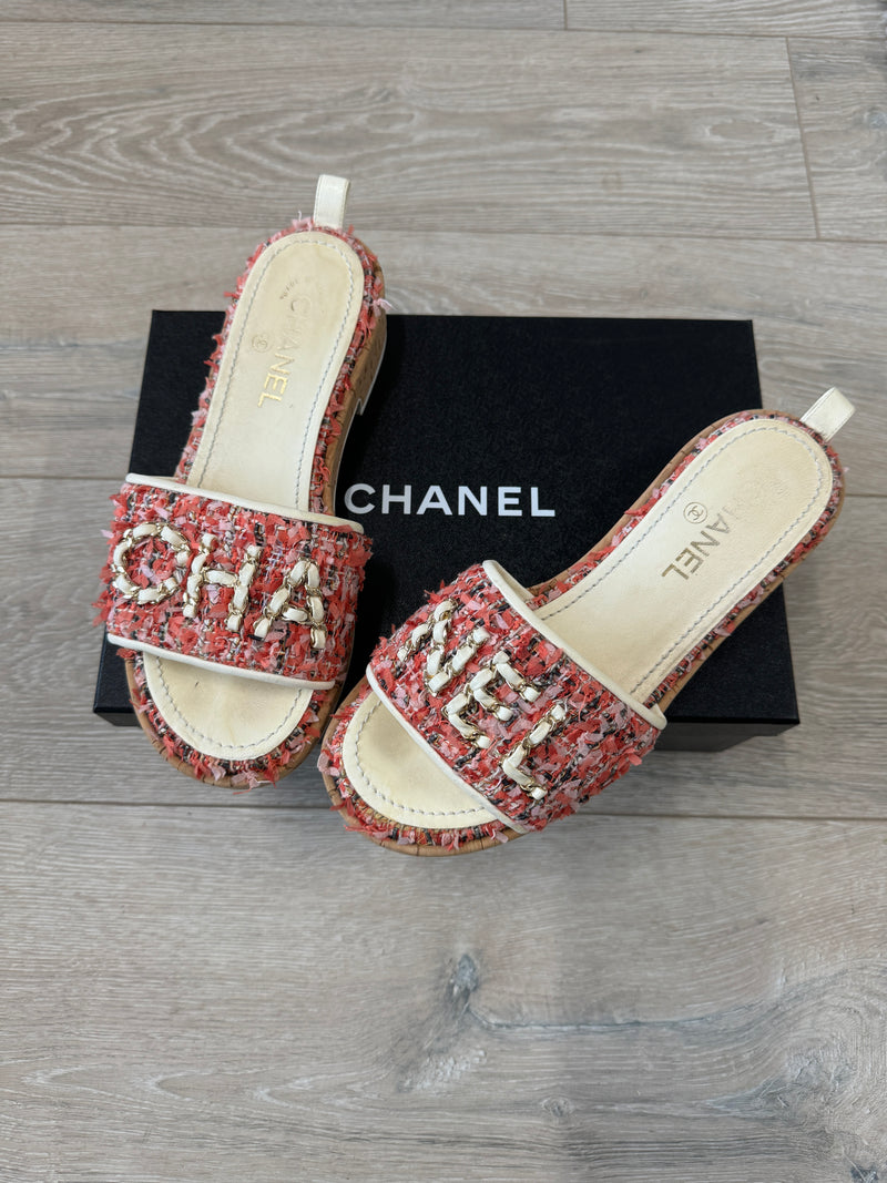 Chanel CC Tweed Mules (Size 39/UK6)