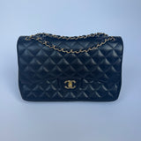 Chanel Black Lambskin Leather Jumbo Classic Double Flap GHW