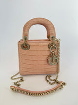 Christian Dior Mini Lady Dior In Dusty Pink Crocodile