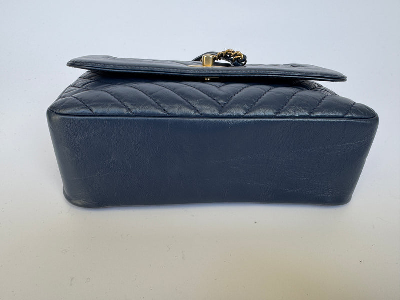 Chanel Top Handle Flap Bag In Navy Crumpled Calfskin