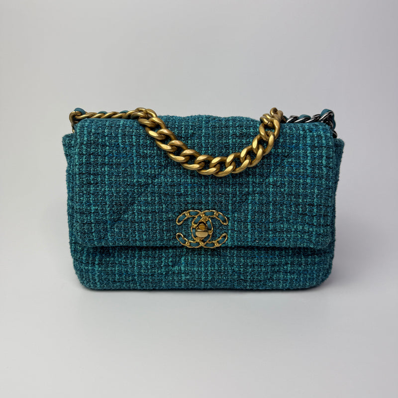 Chanel 19 Small Green Tweed Flap Bag