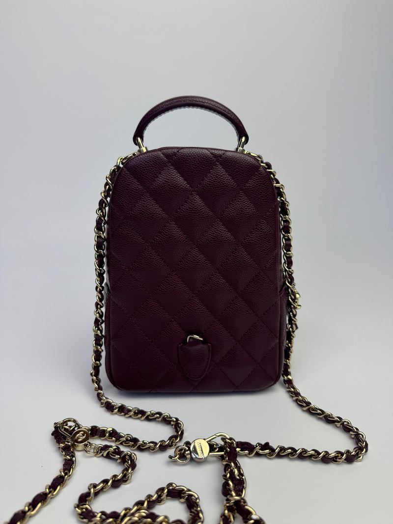 Chanel Quilted CC Mini Classic Backpack In Burgundy With PGHW