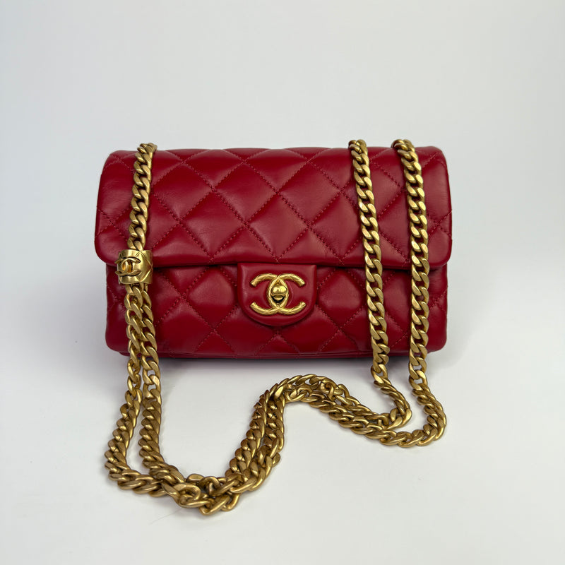 Chanel Red Lambskin Mini  Flap Bag