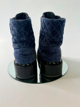 Chanel Denim Calfskin Quilted Lace Up Combat Boots (Size 38 /UK 5)