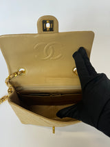 Chanel Vintage Mini Square Flap Bag In Beige Lambskin GHW