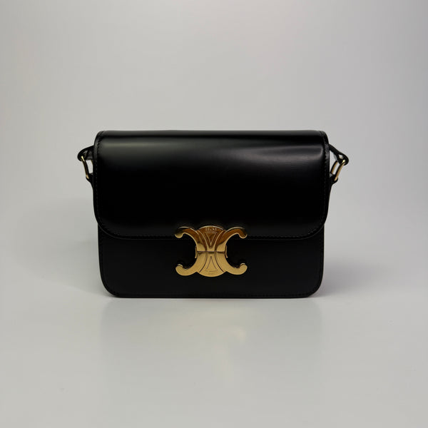 Celine Classique Teen Triomphe Bag In Shiny Black Calfskin