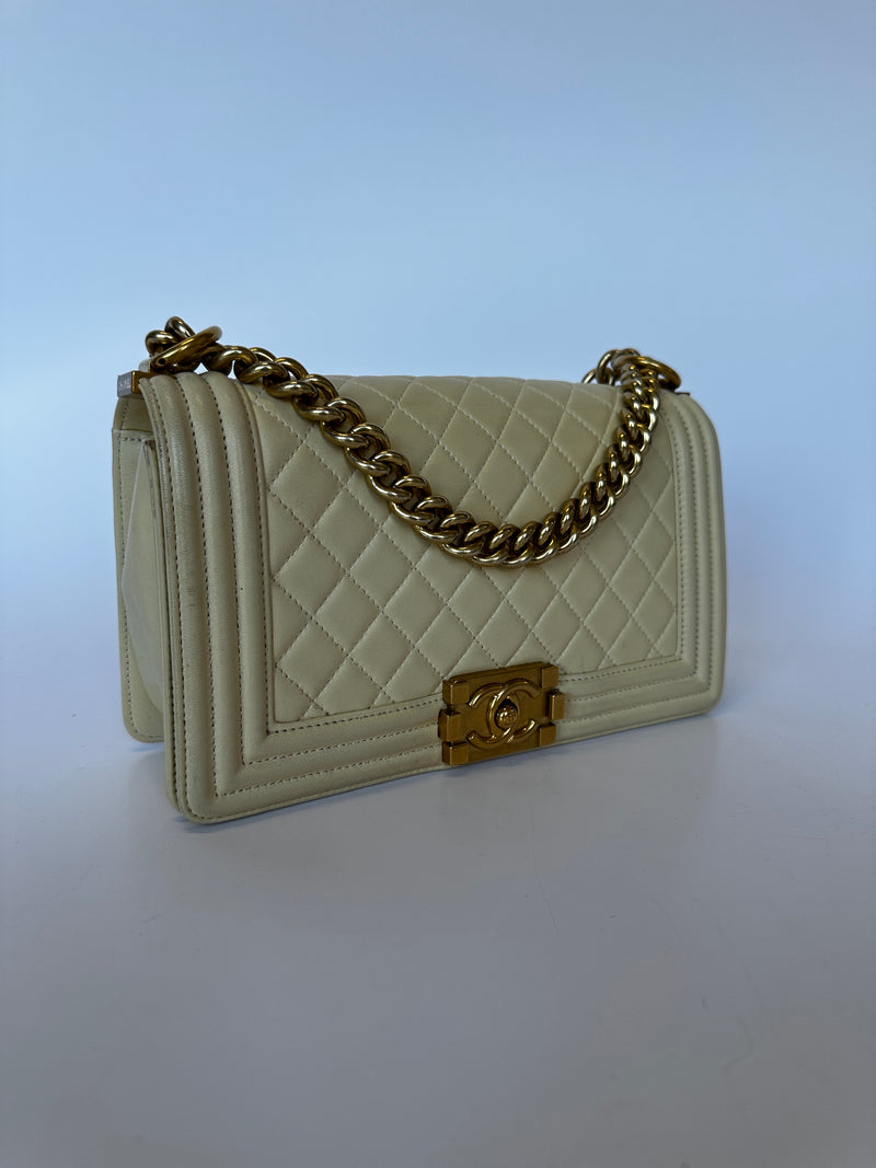 Chanel Boy Bag Medium In Cream Lambskin GHW