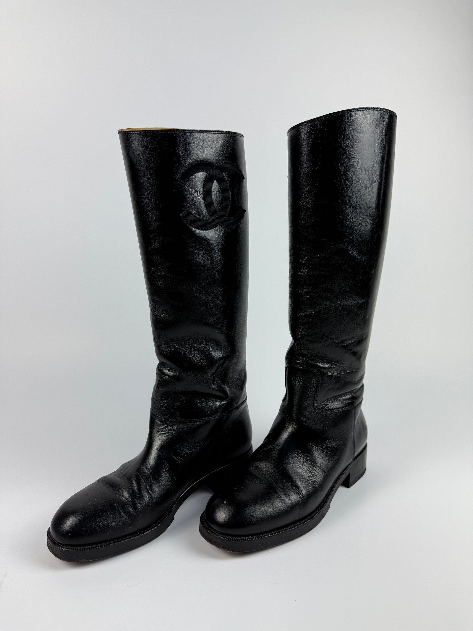 Chanel Riding Boots In Black Leather Size 39 UK6