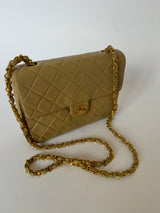 Chanel Vintage Mini Square Flap Bag In Beige Lambskin GHW