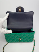 Chanel Mini Rectangular Flap Top Handle Green and Navy Blue Lambskin GHW