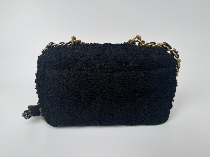 Chanel 19 Small In Black Bouclé Tweed