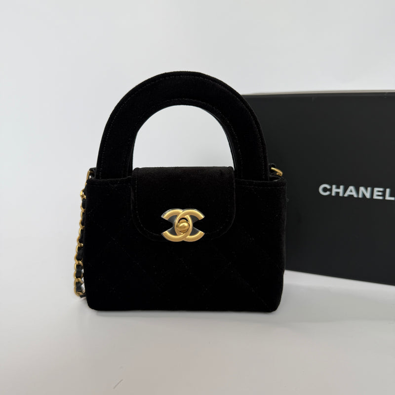 Chanel Micro Kelly Bag In Black Velvet GHW