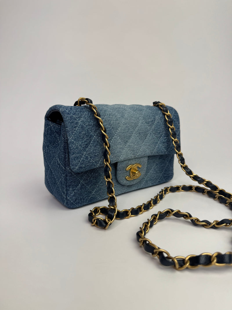 Chanel Mini Rectangle In Blue Ombre Denim With GHW