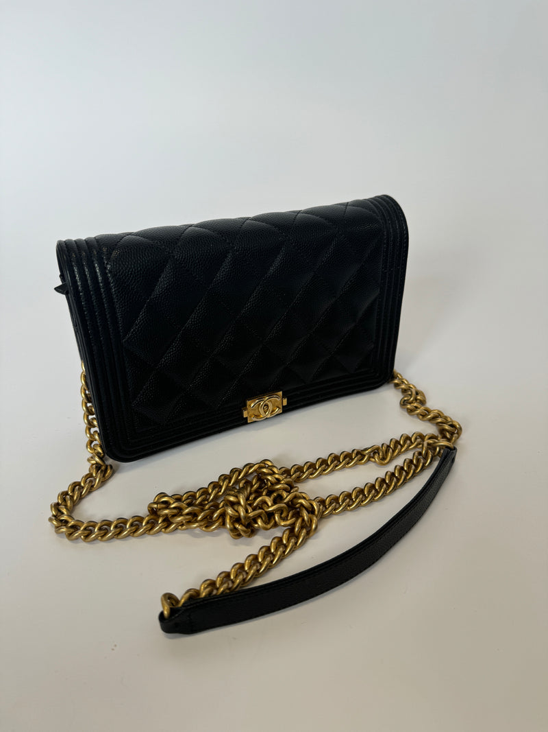 Chanel Boy Wallet On Chain In Black Caviar GHW