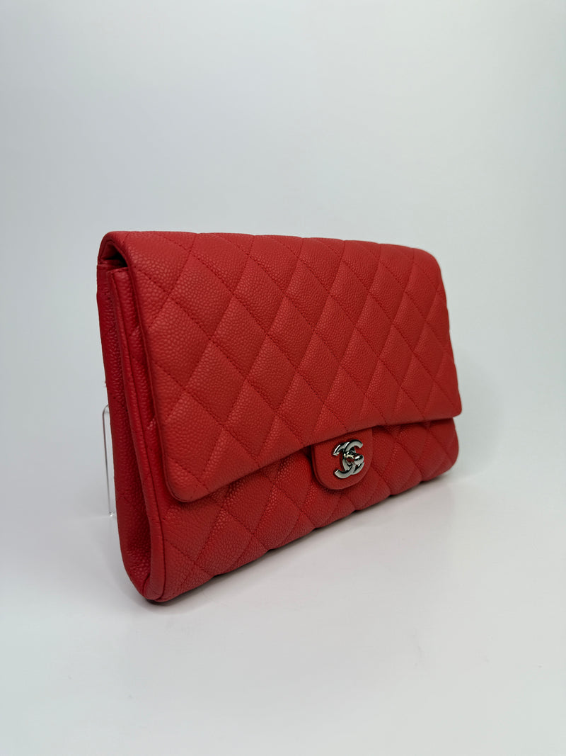 Chanel Classic Flap Clutch With Chain Coral  Caviar SHW