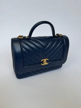 Chanel Top Handle Flap Bag In Navy Crumpled Calfskin