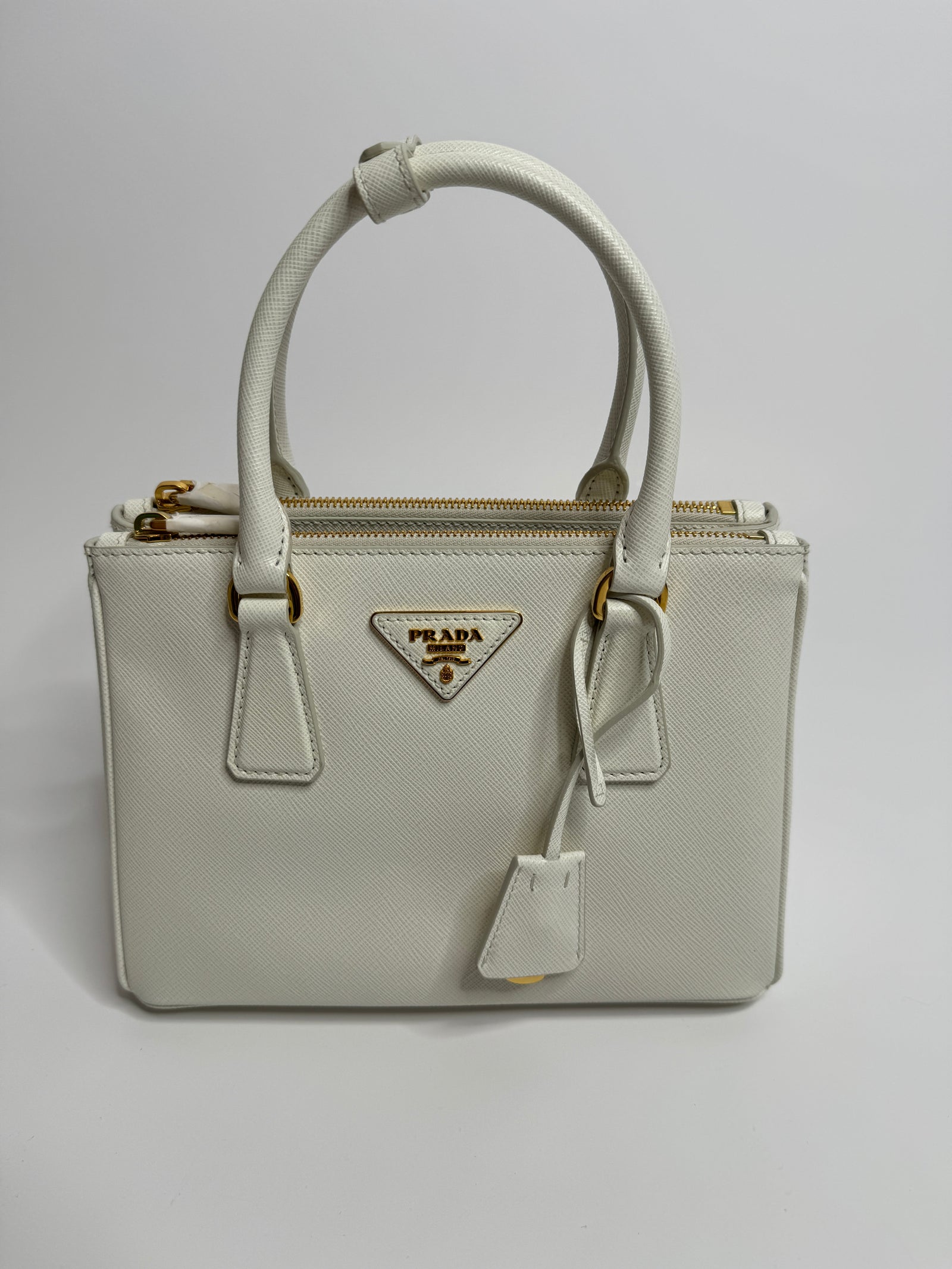 Prada Galleria Tote Small In White Saffiano Leather