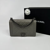 Chanel Boy Bag Medium In Grey Lambskin RHW