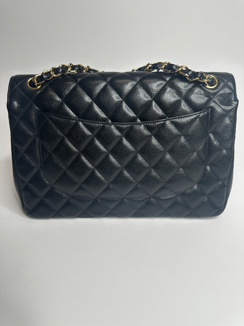 Chanel Black Caviar Leather Jumbo Classic Double Flap With GH