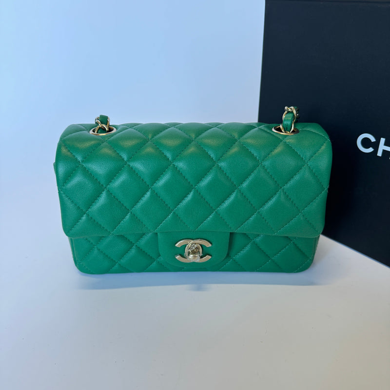 Chanel Mini Rectangle Flap Bag In Green Lambskin PGHW