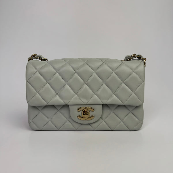 Chanel Mini Rectangle In Light Grey Lambskin With PGHW