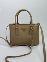 Prada Galleria Tote Small In Beige Saffiano Leather GHW