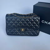 Chanel Black Lambskin Leather Jumbo Classic Double Flap GHW