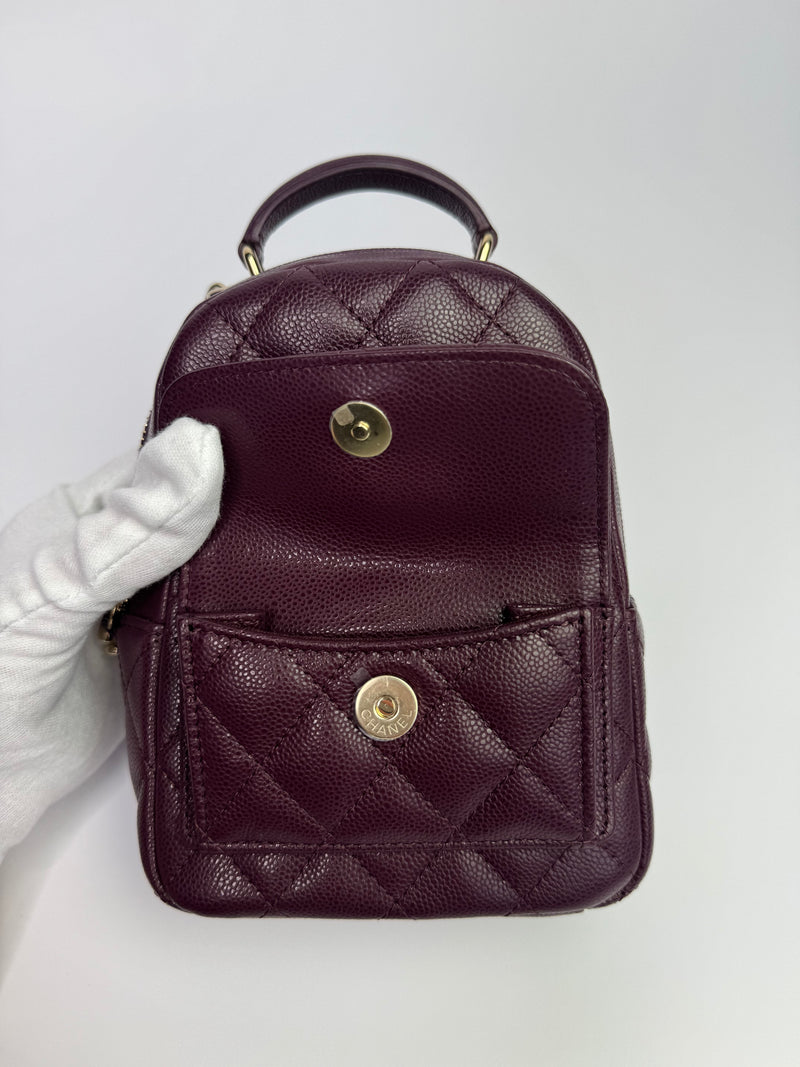 Chanel Quilted CC Mini Classic Backpack In Burgundy With PGHW